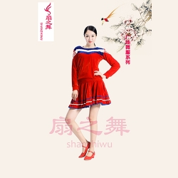 韩国绒运动广场舞裙套装-红