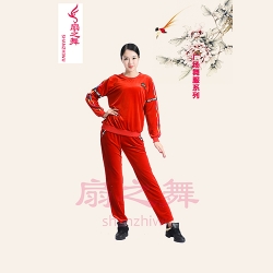 韩国绒运动广场舞裤套装-红