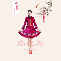 韩国绒广场舞裙套装玫红
